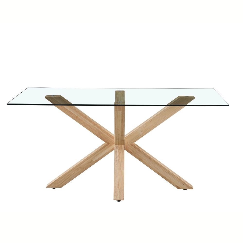 Tavolo Beia in vetro temperato con gambe in legno 160x90x77H
