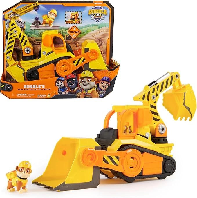 Rubble & Crew, Veicolo da lavoro Deluxe di Rubble, Bulldozer da cantiere con luci, suoni e personaggio,Eta 3+