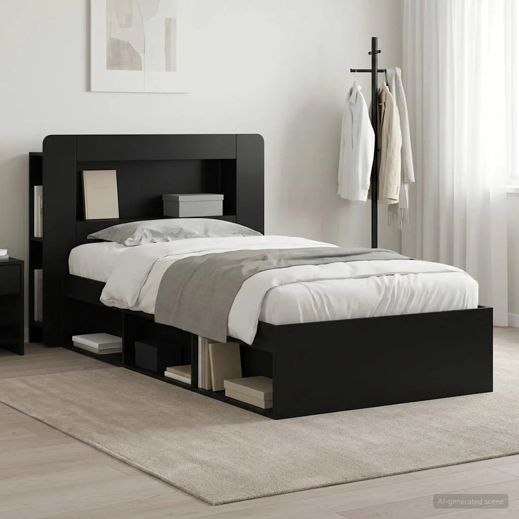 Telaio del letto con storage con testiera Nero 90 x 190 cm 3433439