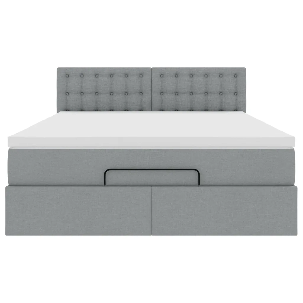 Pouf Letto con Materasso Grigio Chiaro 140x190 cm in Tessuto