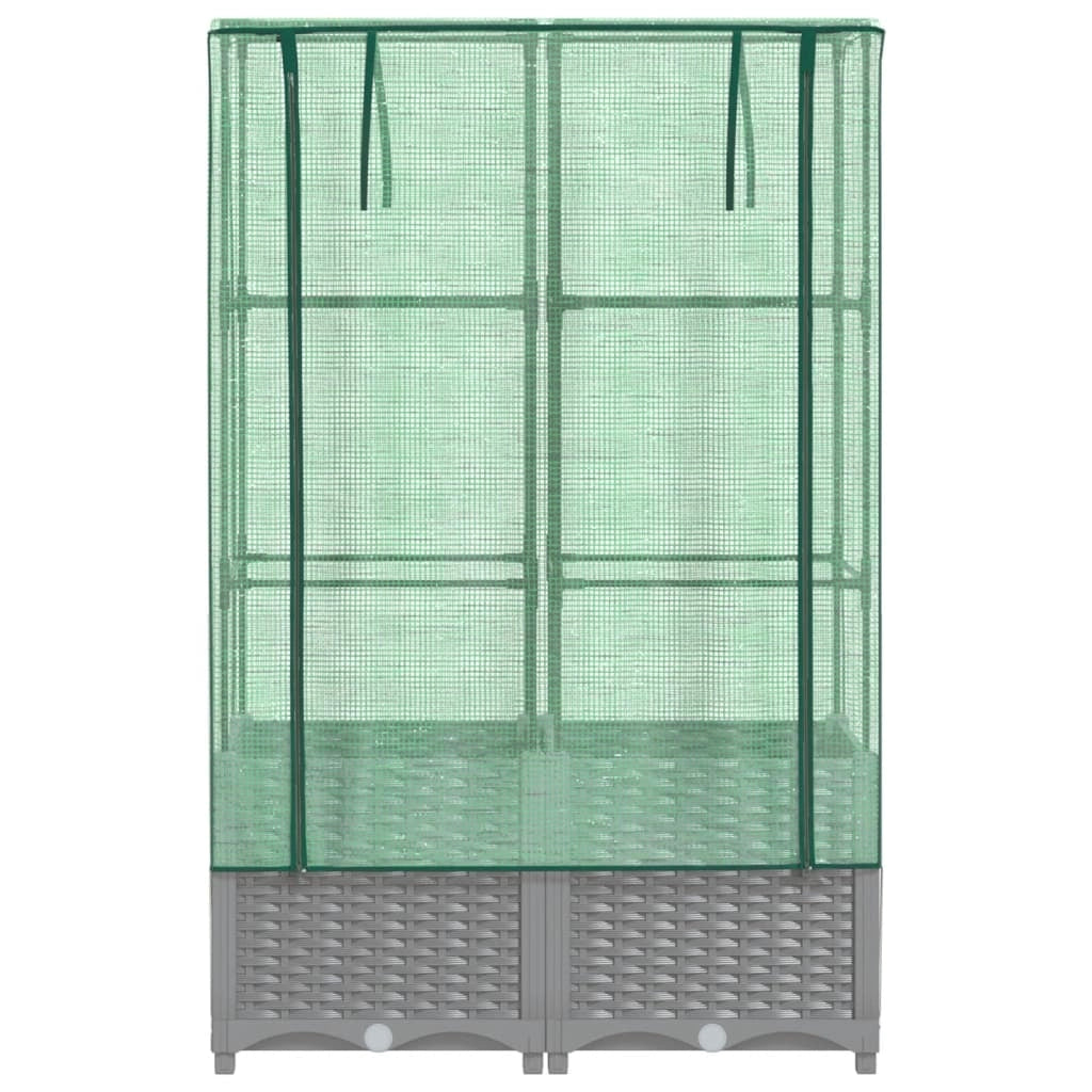 Aiuola rialzata/fioriera con copertura effetto rattan 80 x 40 x 138 cm grigio chiaro 02_0038788