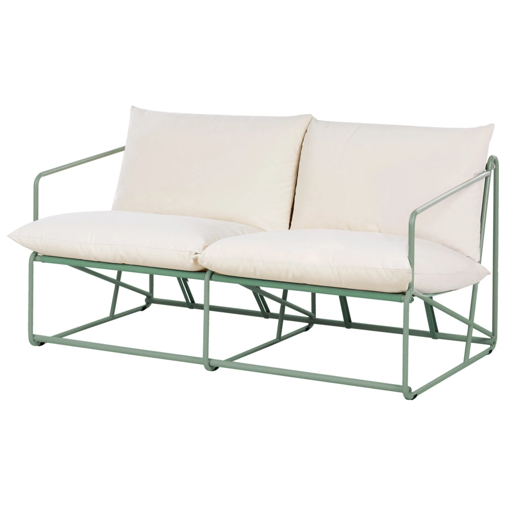 Divano basso oversize in metallo con cuscini schienale e seduta Arredamento da interno ed esterno Giardino verde stile moderno e rustico