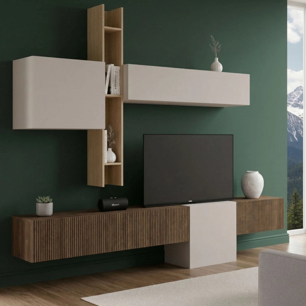 Mobile Soggiorno Narcao, Parete Attrezzata Modulabile Made in Italy, Marrone Pero