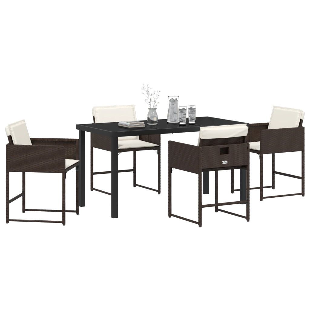 Set da pranzo da giardino 5 pezzi con cuscini Marrone Rattan Polimerico