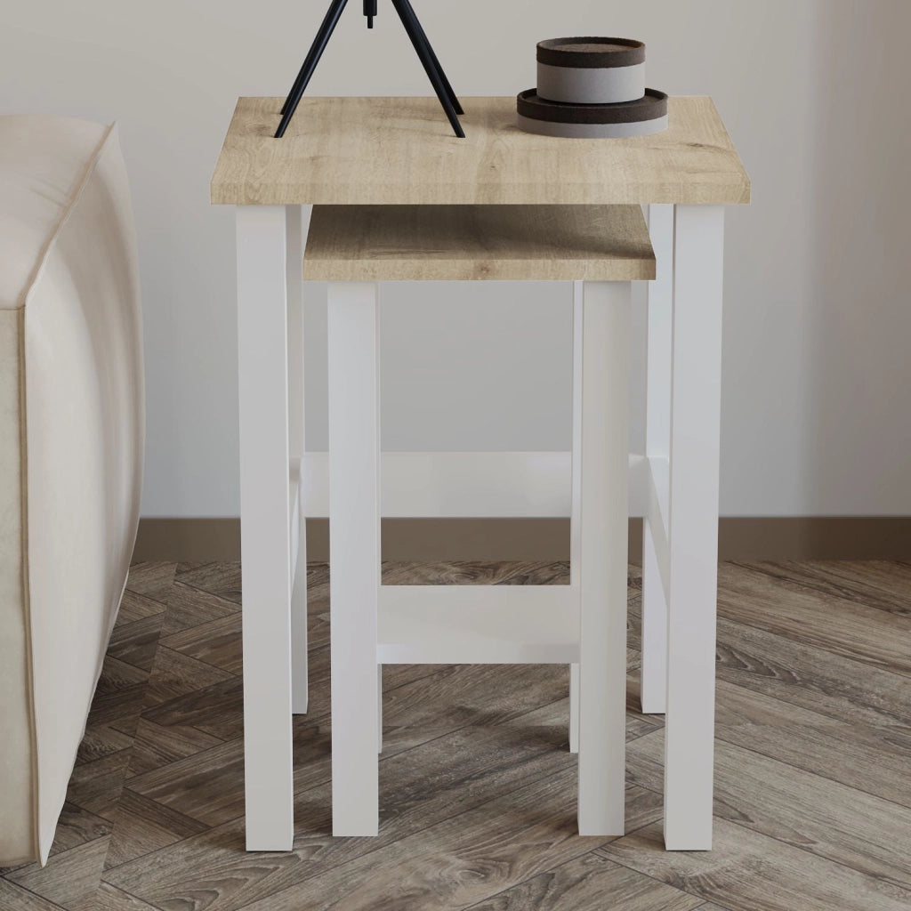 Set di 2 tavolini in legno "Gina 2" - 45 x 45 x 60 cm - Beige