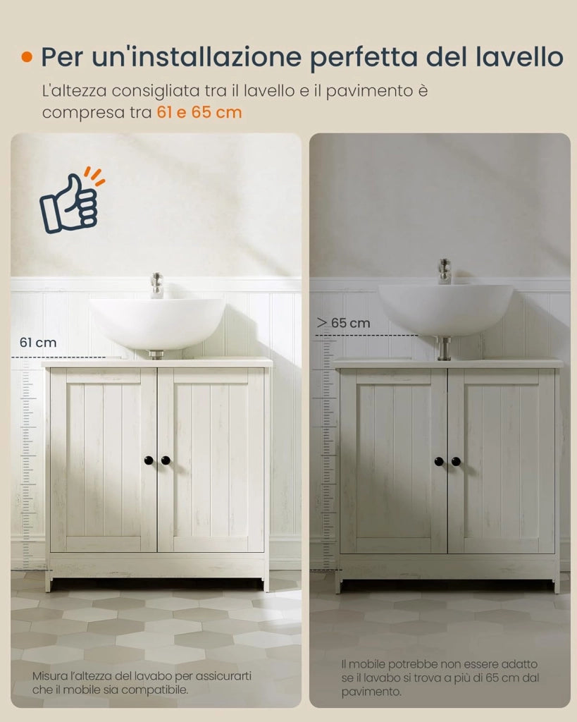 Bathroom Vanity Unit, Toolless Toolless Quick Assembly, Washbasin Cabinet with Adjustable Shelf with or Without Column, Vintage White BBC223WJ01