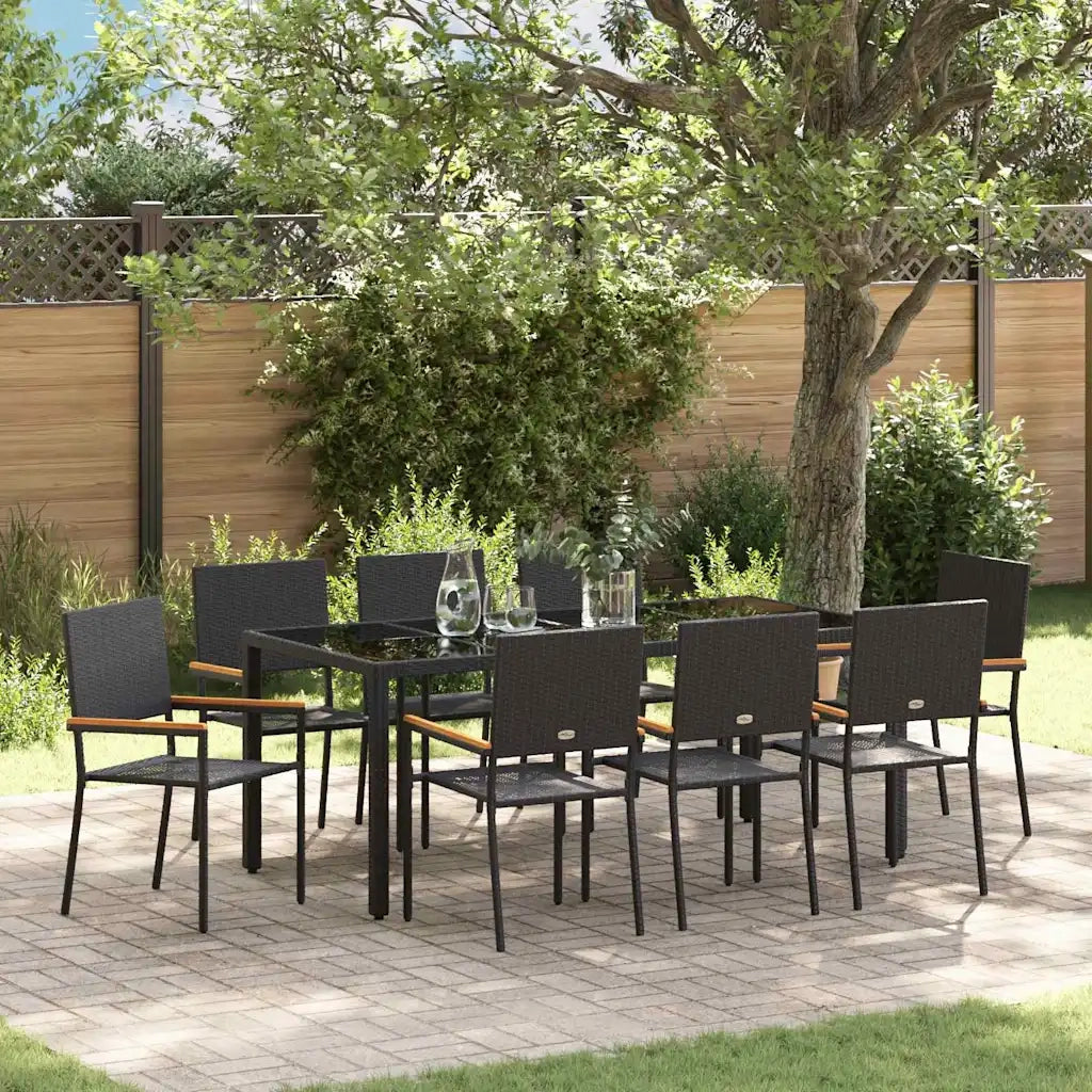 Set da Pranzo per Giardino 9 pcs Nero polyrattan 3365399