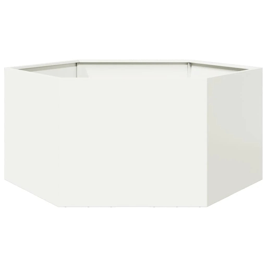 Fioriera/aiuola esagonale per piante fiori terrazza giardino 104 x 90 x 45 cm acciaio bianco 02_0038631