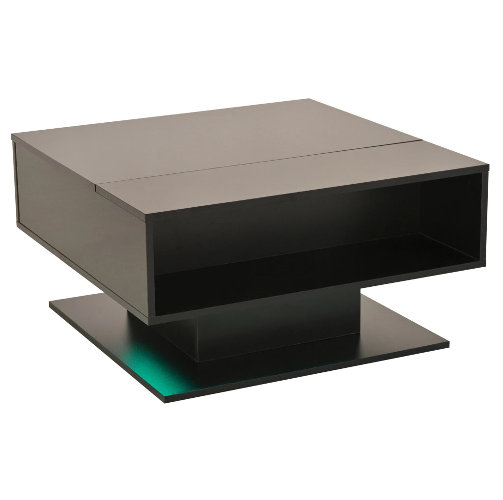 Tavolino da caffè 80x75x40 cm sollevabile con vano portaoggetti e LED in truciolato nero