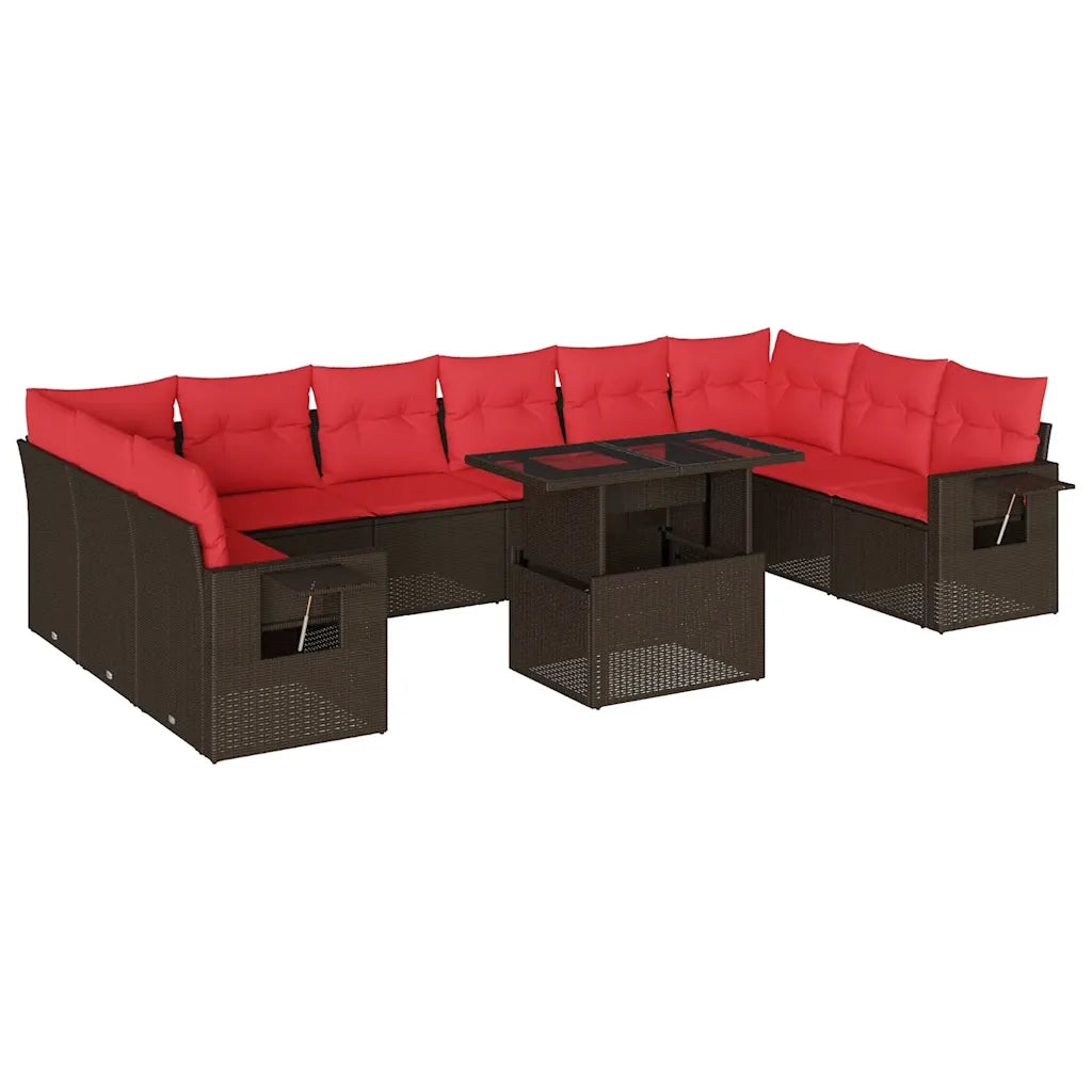 Set Divani da Giardino 11 pz con Cuscini Marrone in Polyrattan 3268154