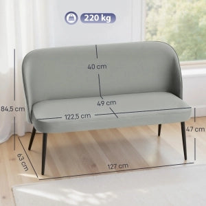 Divano a 2 posti moderno con schienale ergonomico, imbottitura spessa e struttura in metallo e legno, grigio