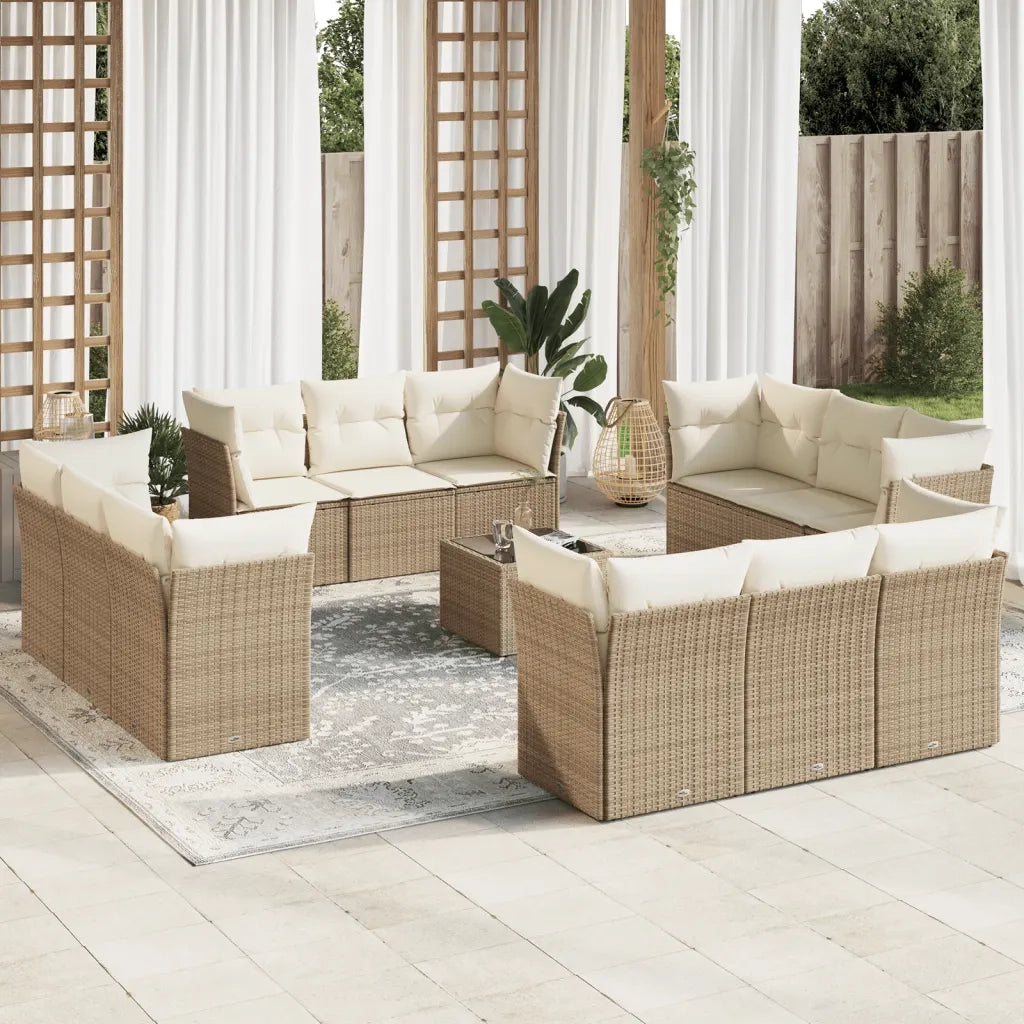 Set Divano da Giardino 13 pz con Cuscini Beige in Polyrattan 3249177