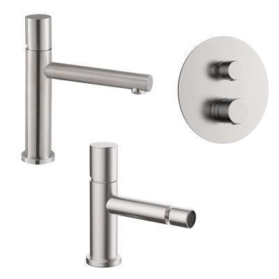 Set miscelatori satinati lavabo bidet e doccia con deviatore a 2 vie Gemini