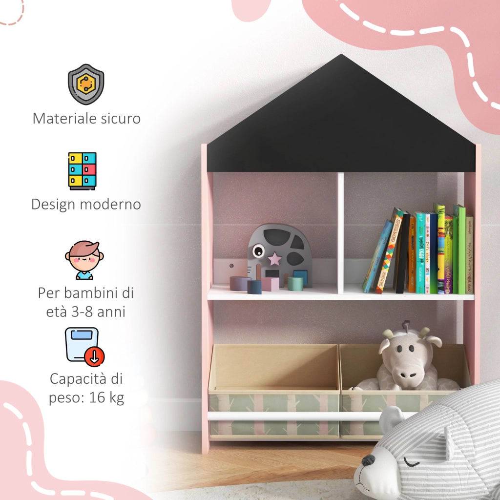 Scaffale Portagiochi per Bambini con Ripiani e Cassetti Rimovibili, Rosa