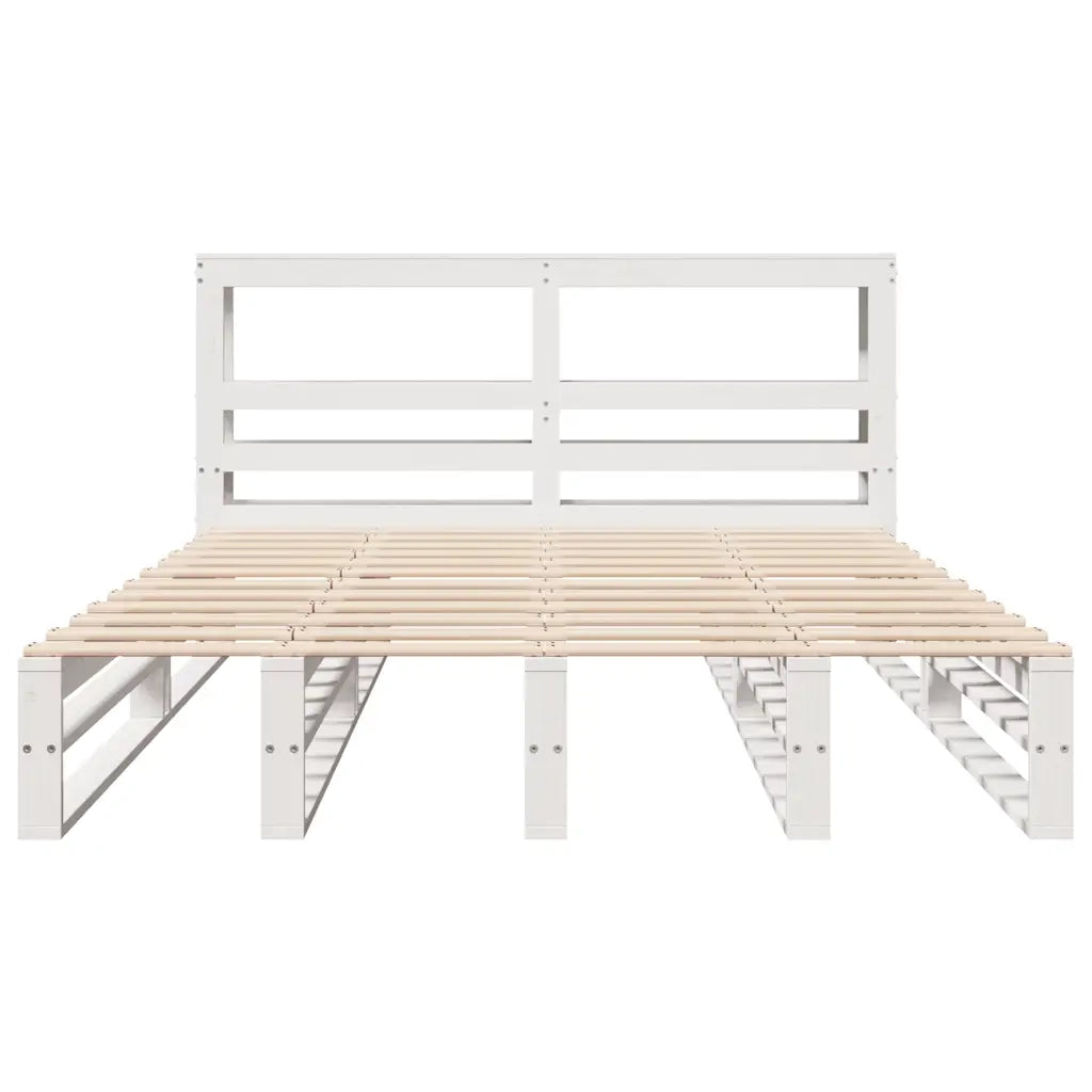 Giroletto con Testiera Bianco 150x200 cm Legno Massello di Pino 3306499