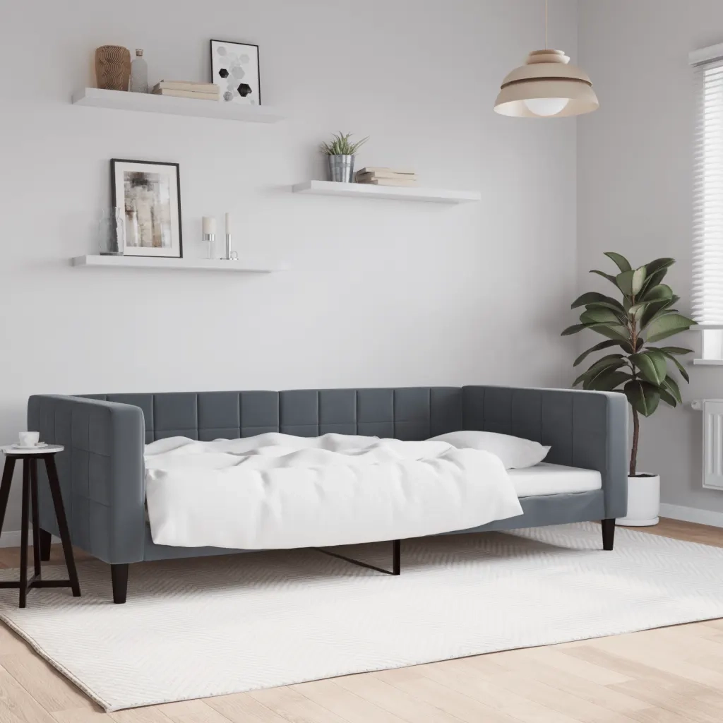 Letto singolo | Letto per adulti | Letto da Giorno Grigio Scuro 100x200 cm in Velluto