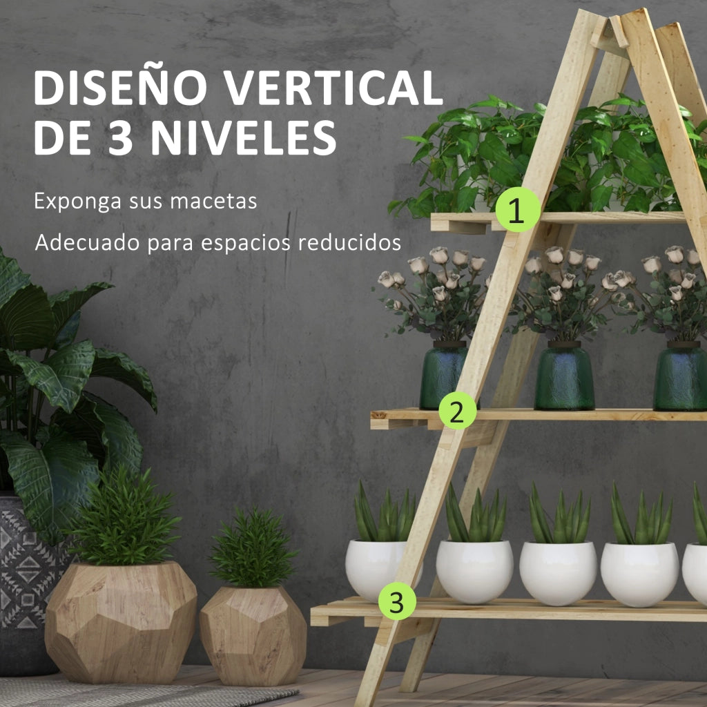 Supporto per Piante Pieghevole a 3 Livelli ¨C zephmum ¨C 100x36x112 cm Legno Naturale