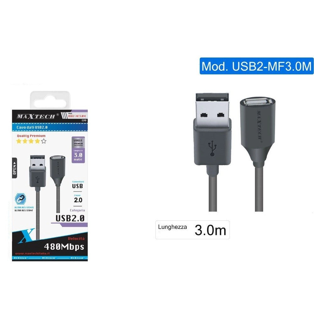 Trade Shop - Cavo Usb 2.0 Femmina A Maschio F/m Per Pc Computer 3 Metri Usb2.0-mf3.0m -