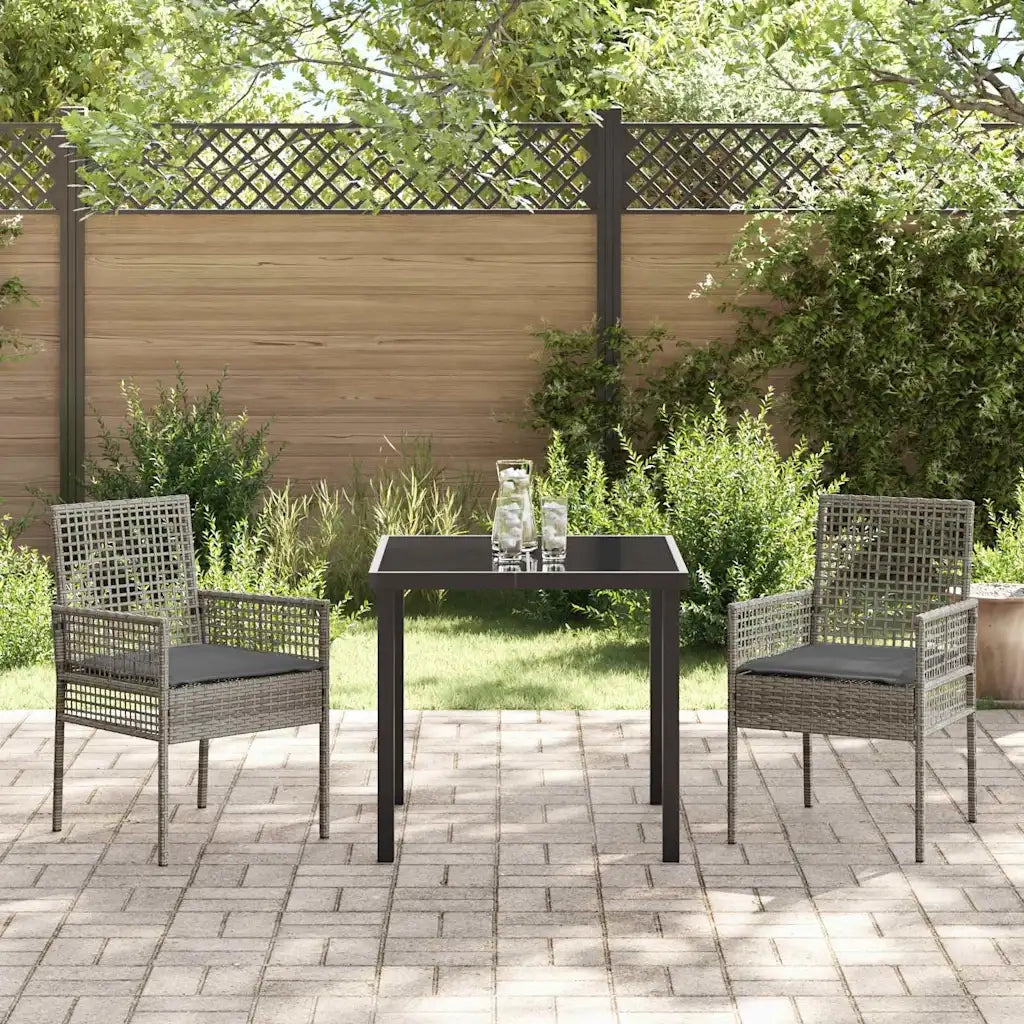 Set da Pranzo per Giardino con cuscino 3 pcs Grigio polyrattan