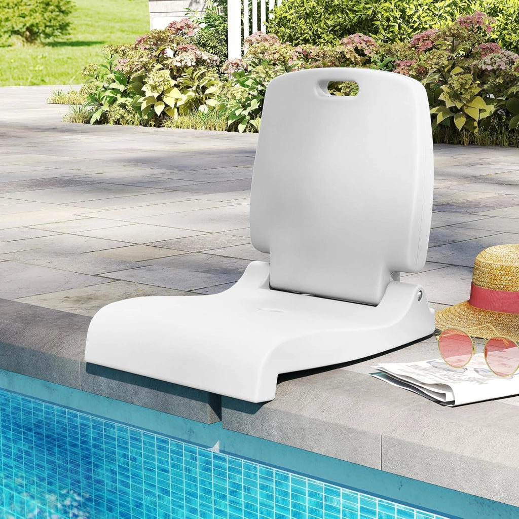 Sedia da Piscina Esterno, Sedia Pieghevole con Maniglia e Supporto, Foro di Drenaggio, Struttura in PE, Design Leggero per Spiagga, Campeggio, Pesca, Portata 100 kg