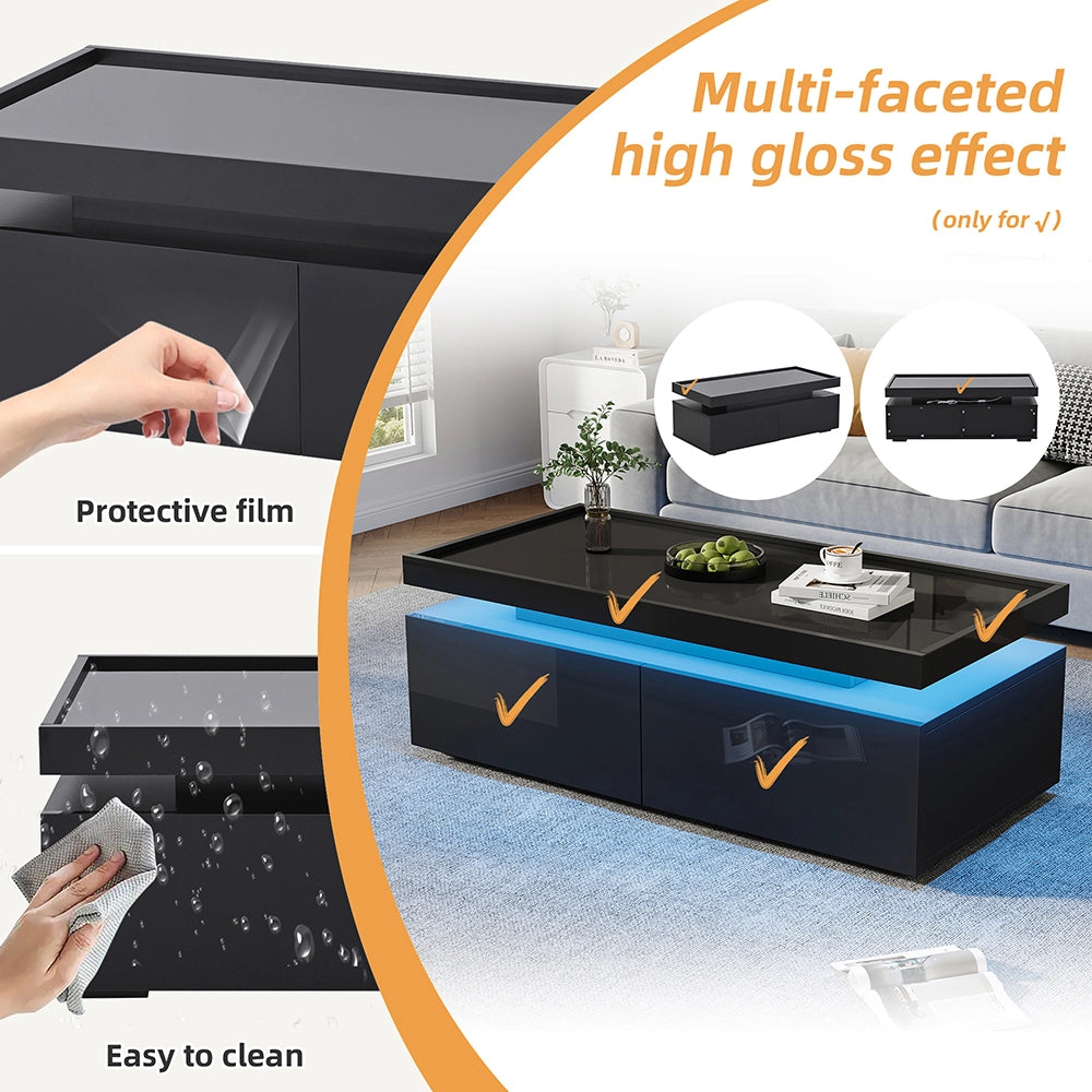 Tavolino moderno - Xylo - 95x45cm LED 2 cassetti nero