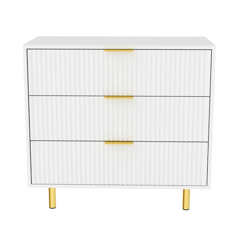 Cassettiera con 3 Cassetti e Design Moderno ¨C MINIMAL ¨C Bianco e Oro 80x40x72 cm