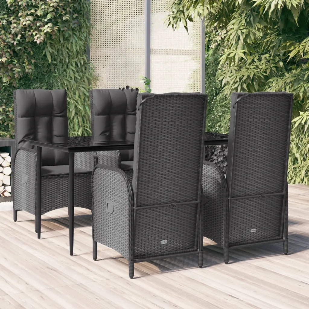Set da Pranzo da Giardino 5 pz Nero con Cuscini in Polyrattancod mxl 76476