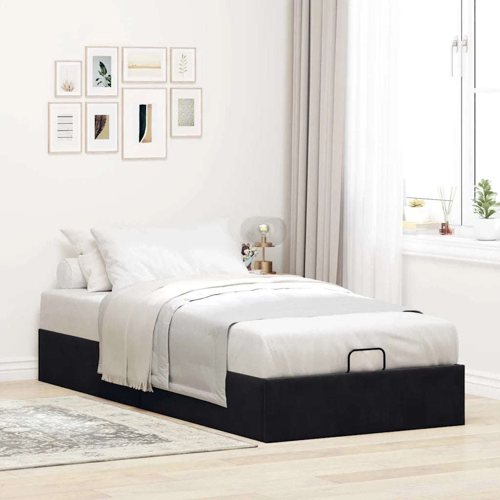 Struttura Letto Pouf Senza Materasso Nero 90x200 cm Velluto