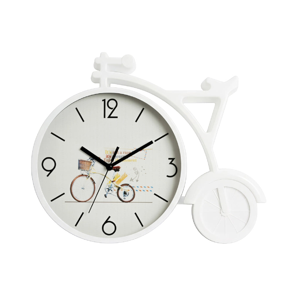 Orologio da Parete a Forma di Bicicletta 31x25 cm Design Moderno Bianco con Quadrante Decorato per Soggiorno Camera Cameretta e Ufficio