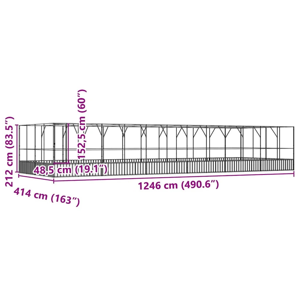 Voliera a gabbia con estensione in argento 1246 x 414 x 212 cm acciaio argento 02_0045649