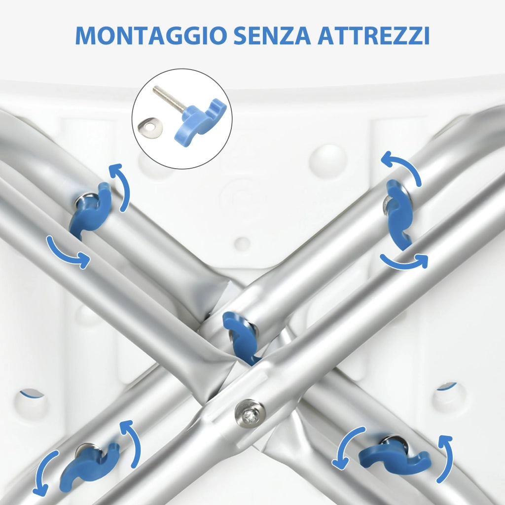 Sgabello per Doccia Bagno 42,5x27x44-51,5 cm Piedini Antiscivolo a Ventosa in Alluminio Blu e Bianco