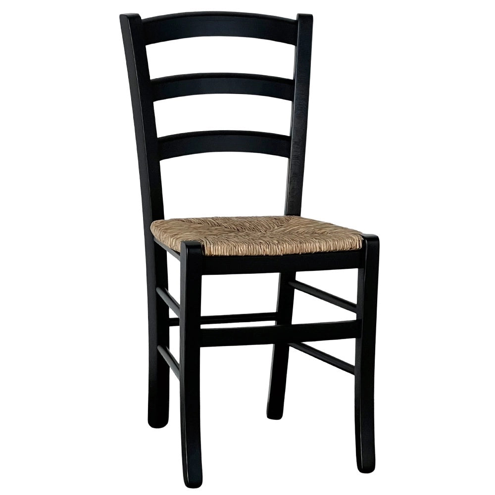 Sedie da sala da pranzo legno nero venezia con seduta in paglia x6