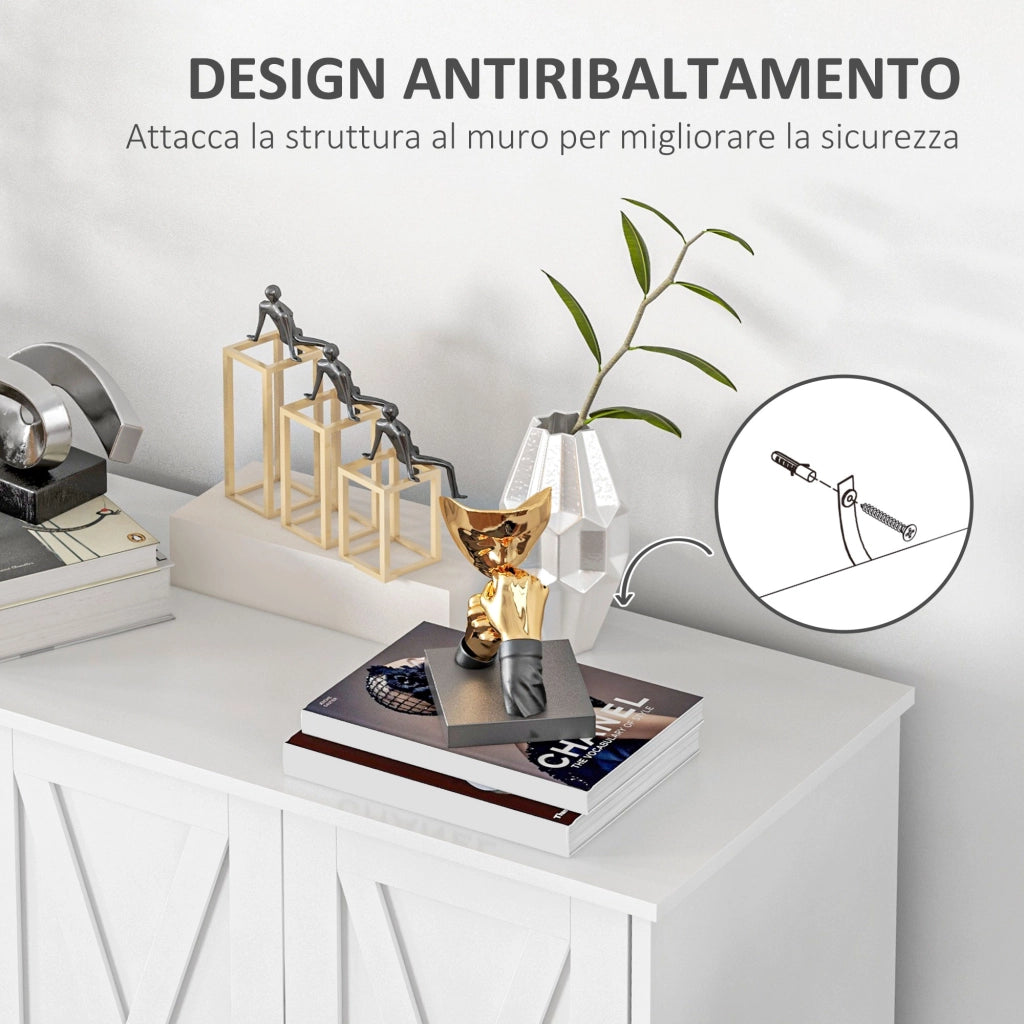 Mobile Multiuso in MDF a 4 Livelli con 2 Ripiani Regolabili e 5 Gambe, 120x37x75 cm, Bianco