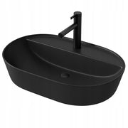LAVABO DA APPOGGIO OVALE IN CERAMICA NERA DA POSIZIONARE CON FORO GRANDE 60 CM