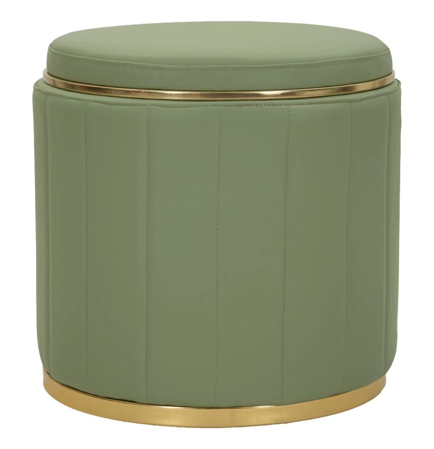 Puff con Contenitore London Verde Ø46,5x44 cm in Pino e MDF e Spugna e Metallo e PU