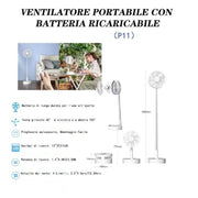 Trade Shop - Ventilatore Pieghevole Portatile Batteria Ricaricabile P11 Salvaspazio 4 Velocità -