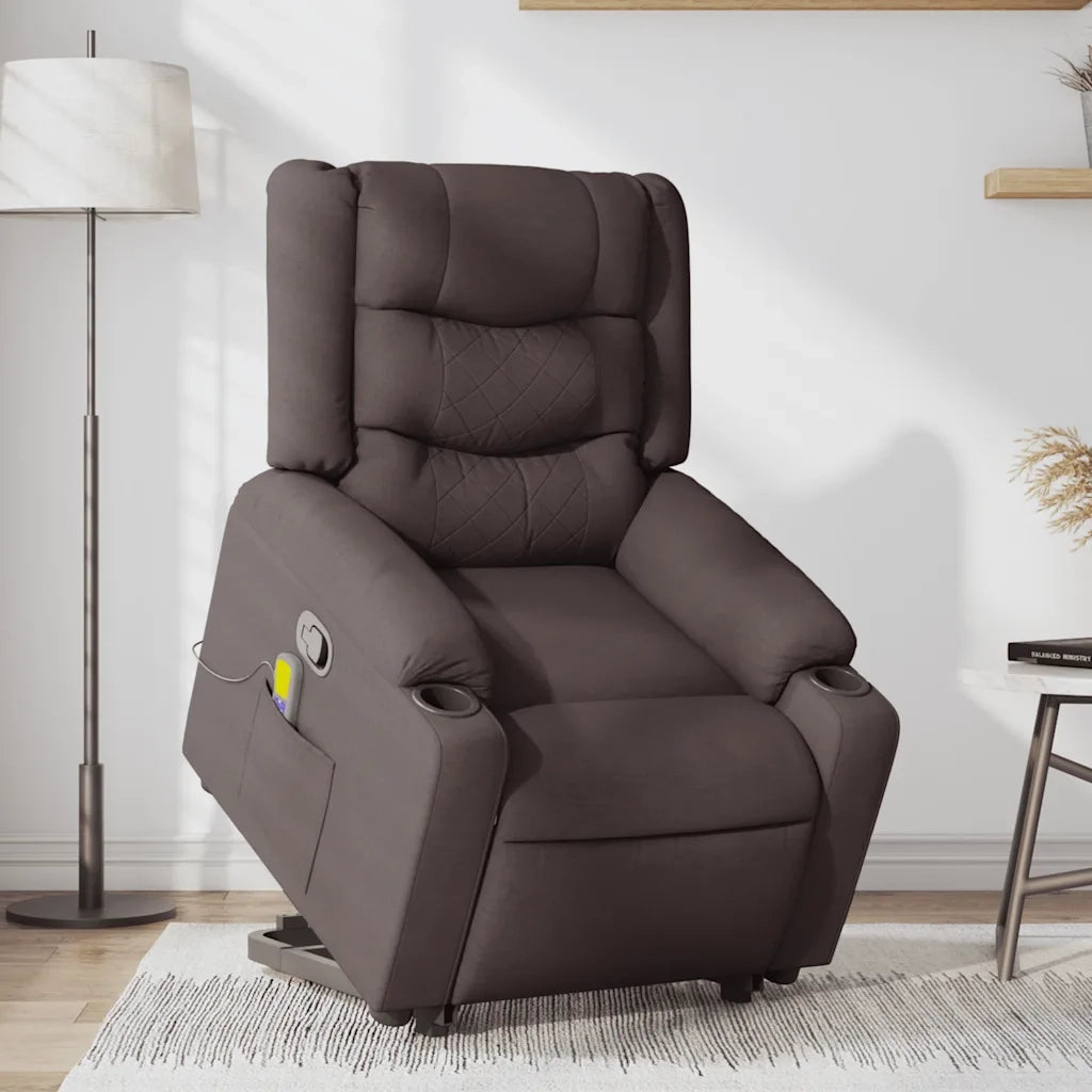 Poltrona Alzapersona Massaggi Reclinabile Marrone Scuro Tessuto 3310270