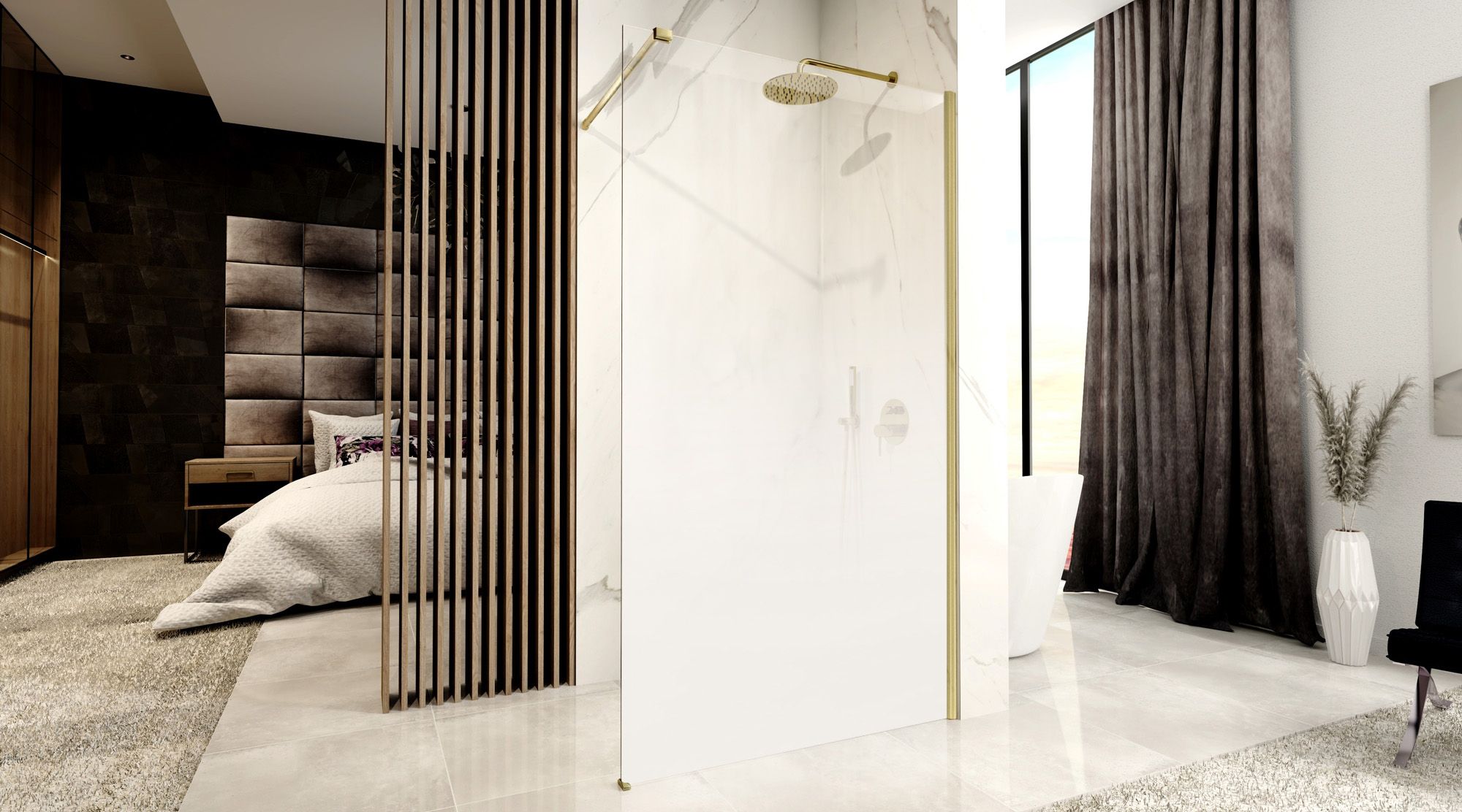 Parete Doccia Rea Aero Ombre Gold Brush/white 110