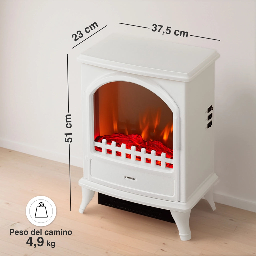 KAMINIO Camino elettrico LENI - Stufa elettrica con riscaldamento, effetto fiamma 3D - Bianco
