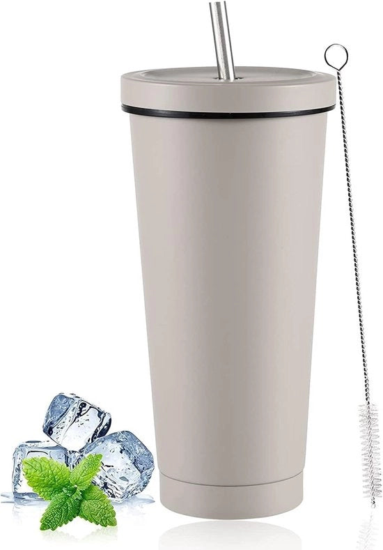 Tazza di Caffè Freddo con Coperchio e Maniglia, 750ml Bicchiere in Acciaio Inossidabile a Doppia Parete, Vaschetta per Acqua Reutilizzabile per Bevande Fredde e Calde, Ideale per Casa e Viaggio