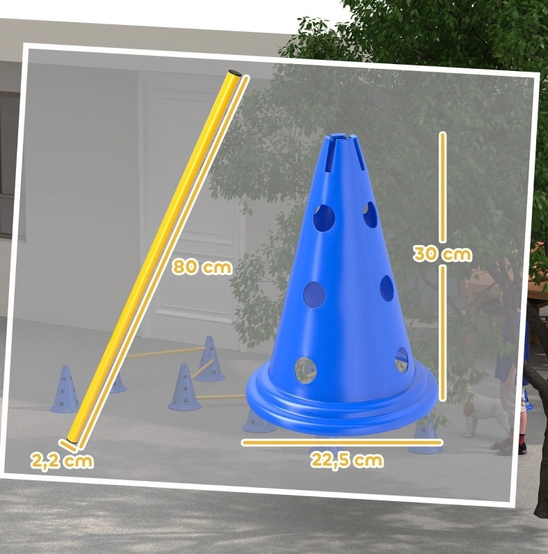 Set agility per cani blu 80 cm in plastica; 6 ostacoli regolabili