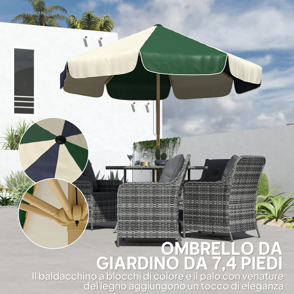 Ombrellone da Giardino ¨C zephmum ¨C Effetto Legno, Tettuccio a Blocchi, UV 30+