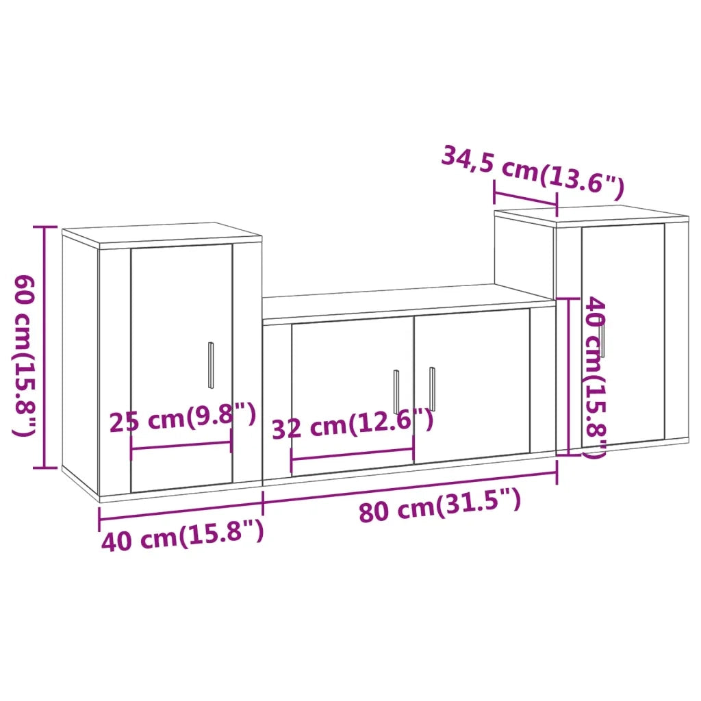 Set Mobili Porta TV 3 pz-Set di 3 Credenza per TV Rovere Fumo in Legno Multistrato 543234
