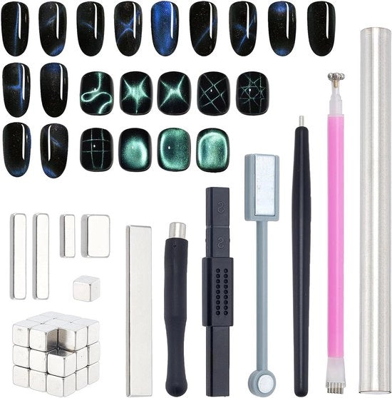 Set di magneti a forma di occhi di gatto con 38 pezzi - Smalto per unghie Cat Eye Gel - 3D Magnetici Occhi di Gatto in Kunst - Strumenti per design unghie