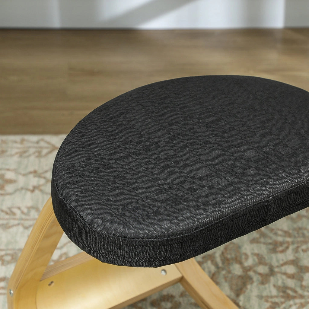Sedia Inginocchiatoio con Movimento a Dondolo 50x73x55 cm in Tessuto Effetto Lino e Legno di Betulla Nero