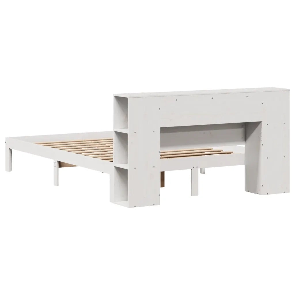 Letto Libreria senza Materasso-Struttura Letto con contenitore Bianco 140x190 cm Legno di Pino 187936