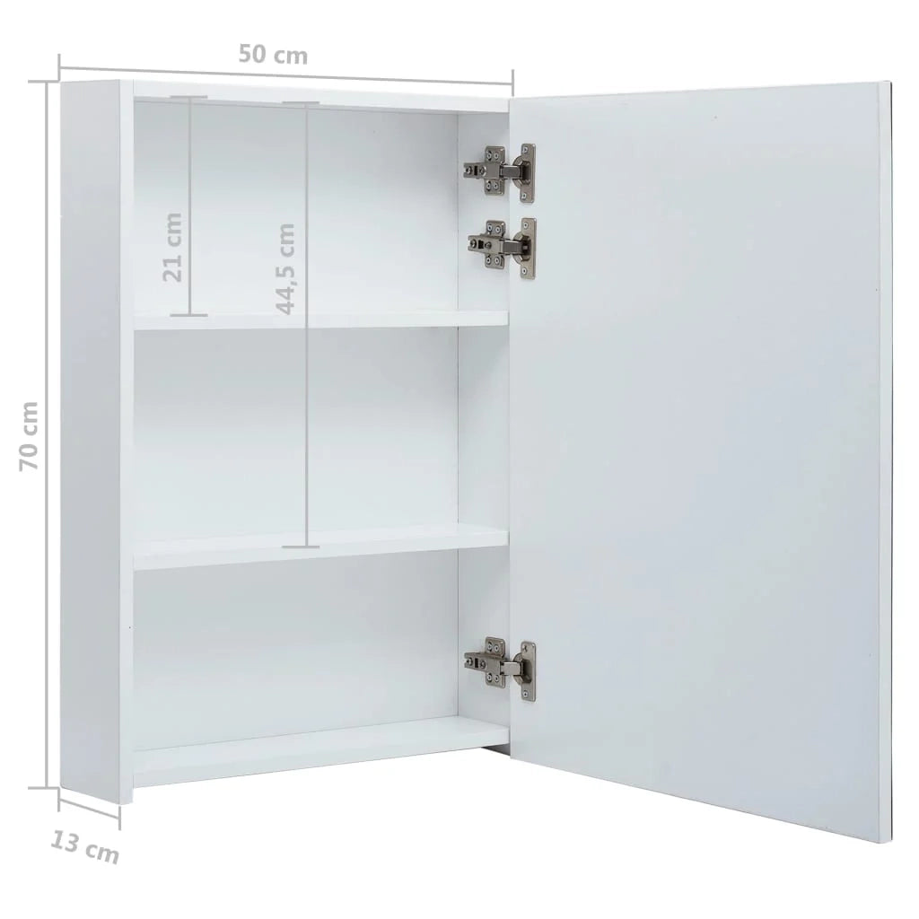 Mobiletto da bagno con specchio LED 50 x 13 x 70 cm bianco e argento 02_0006562