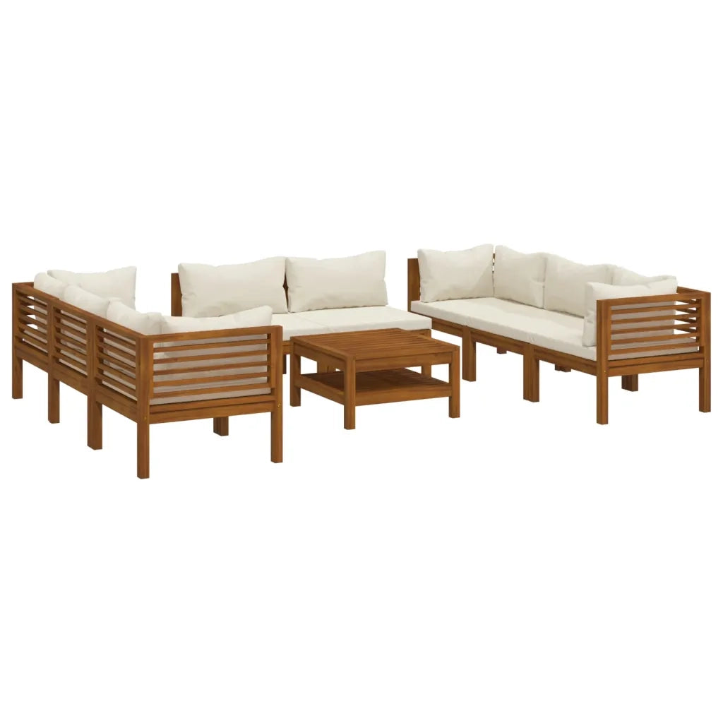 Set Divani da Giardino 9 pz con Cuscini Crema in Legno Acacia 3086936