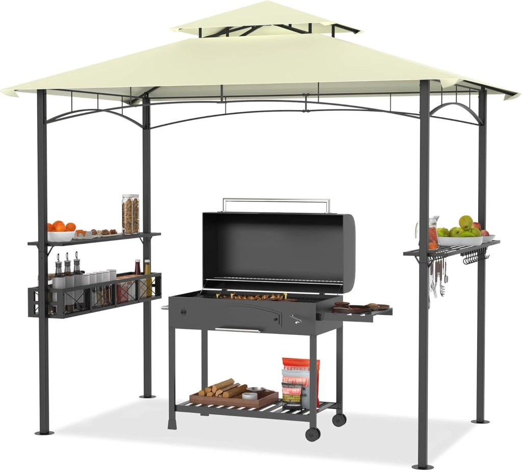 Gazebo da giardino, 244 x 138 x 250 cm, con bancone e tetto a doppio strato, per giardino, per feste, protezione dai raggi UV, colore: nero