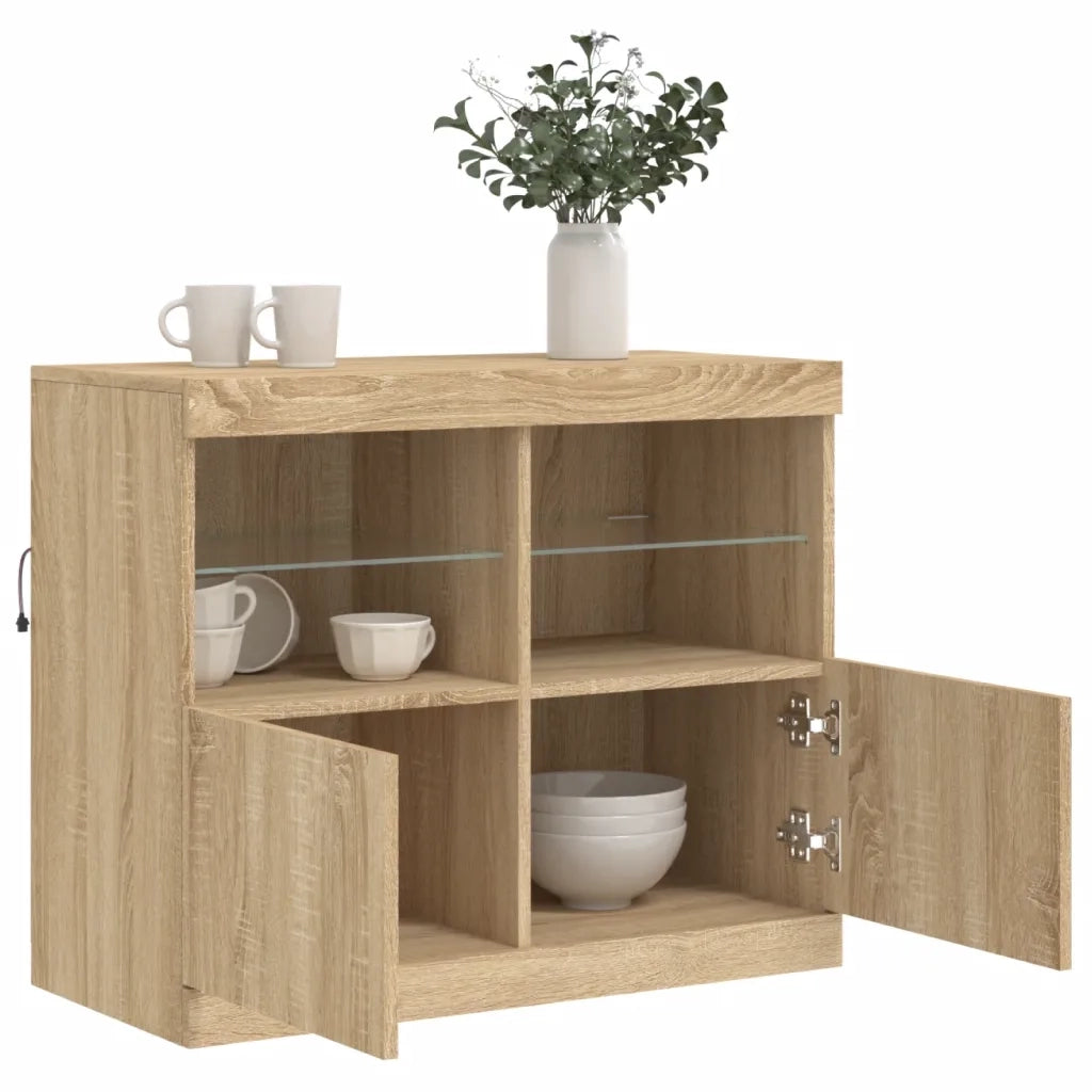 Credenza con Luci LED-Buffet-Armadio da cucina Rovere Sonoma 81x37x67 cm